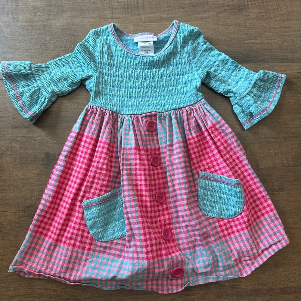 Bonnie Jean Teal and Pink Checkered Kids Dress